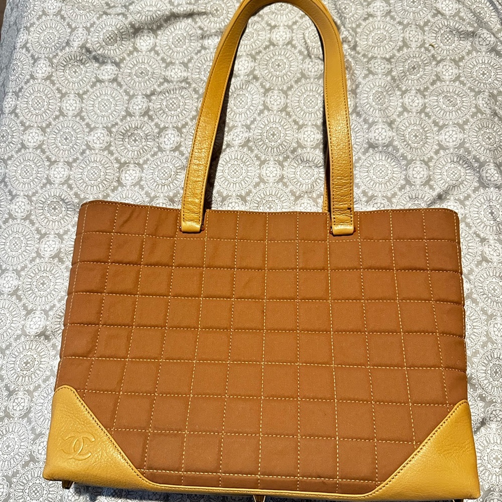 Chanel Quilted Brown and Yellow Tote